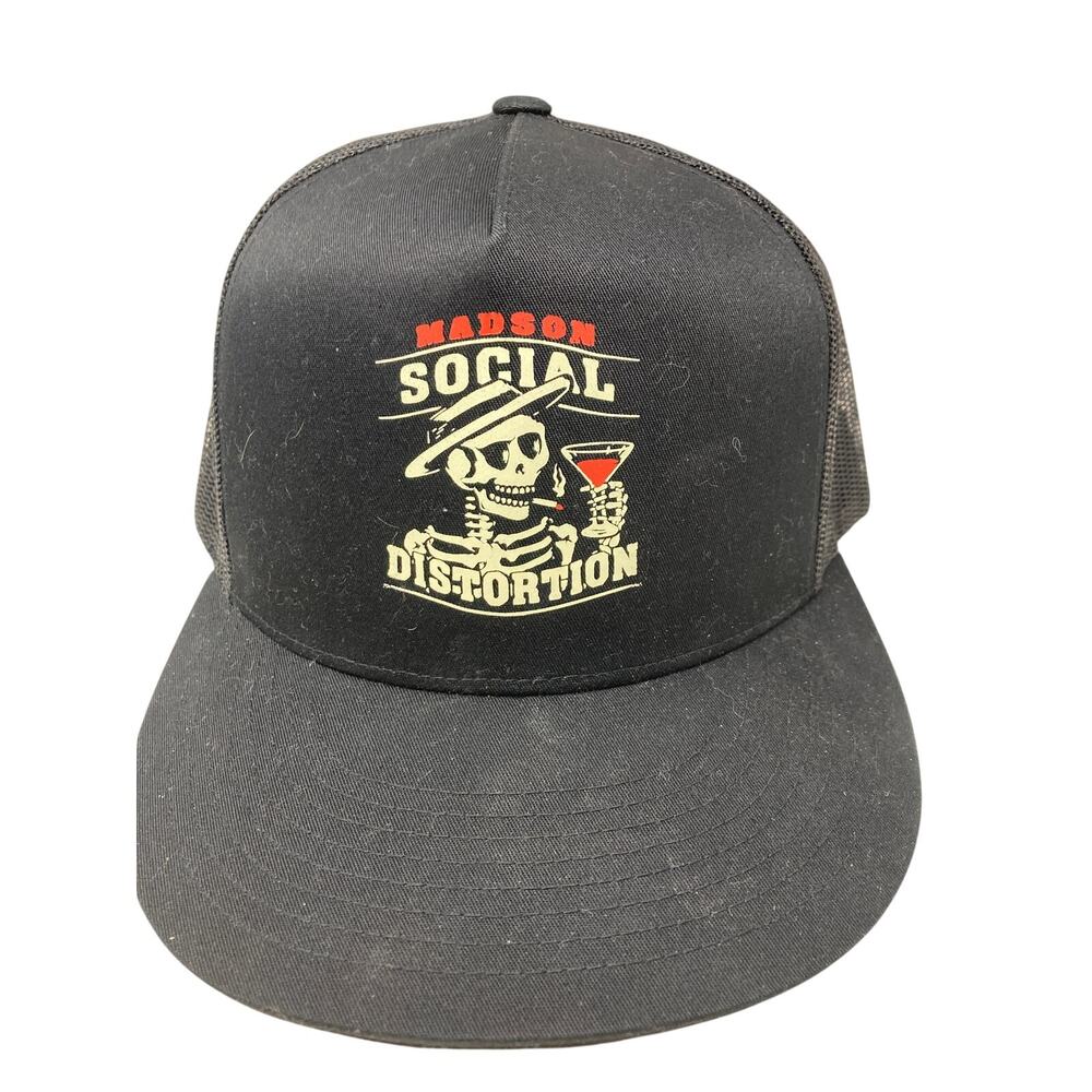 Madson Social Distortion Skeleton Trucker Hat Snapback Black Mesh Cap Skull